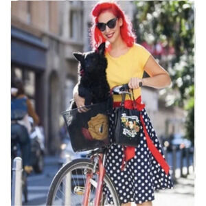 Lindy Bop Yvette Polka Dot Dress Womens M Yellow Navy Pinup Rockabilly Retro NWT